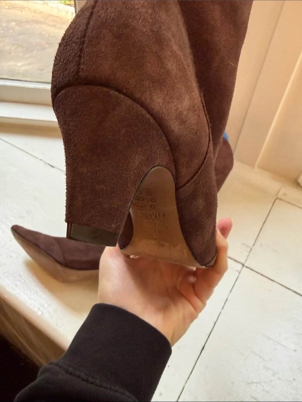 Schutz western Brown Suede Knee High Boots 7B Square Toe Sculptural Heel